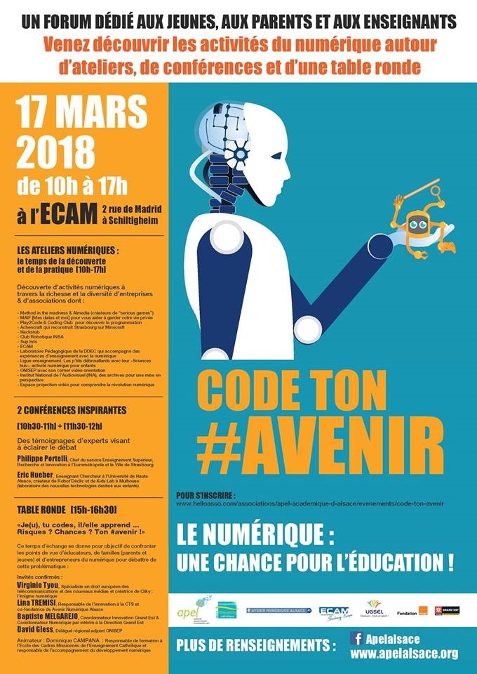 Le programme de l'Atelier Numérique Formation et Jeu Vidéo lors de l'event Code ton #Avenir