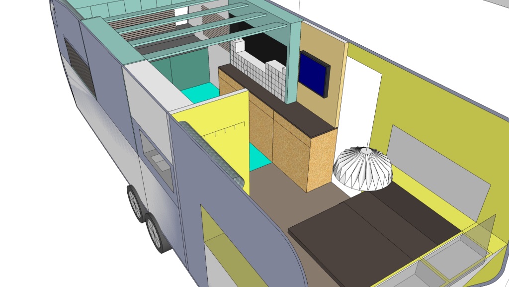 La caravane a été conçu en plaçant l'écran et l'ordinateur au milieu de l'habitacle